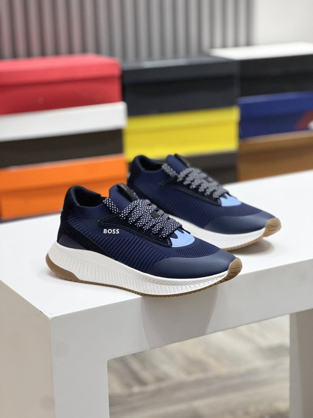 BOSS Knit Ribbed-Sole Sneakers — front