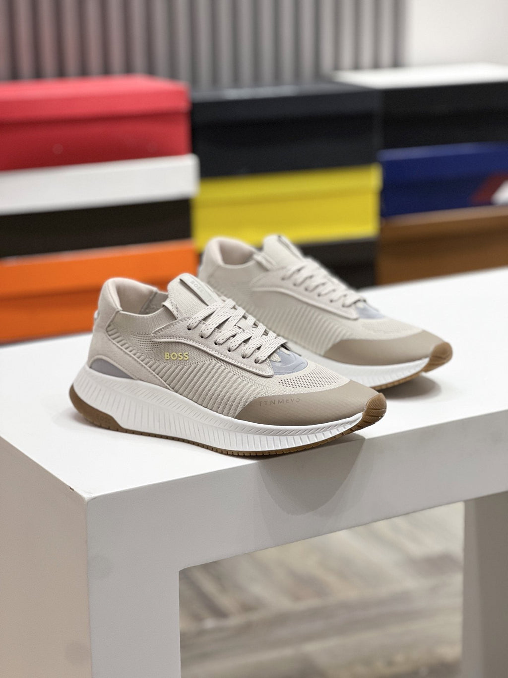BOSS Knit Ribbed-Sole Sneakers — hero