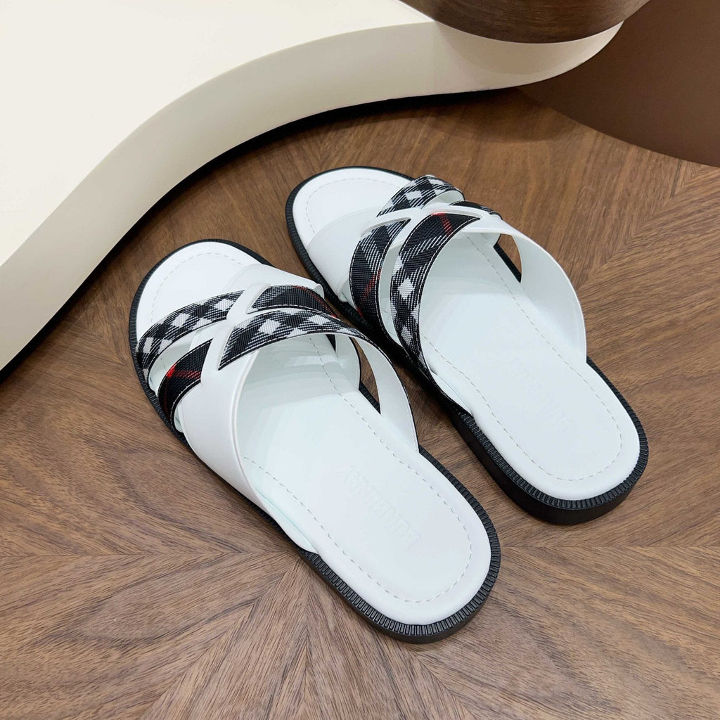 Burberry Plaid Cross-Strap Slide Sandals — front