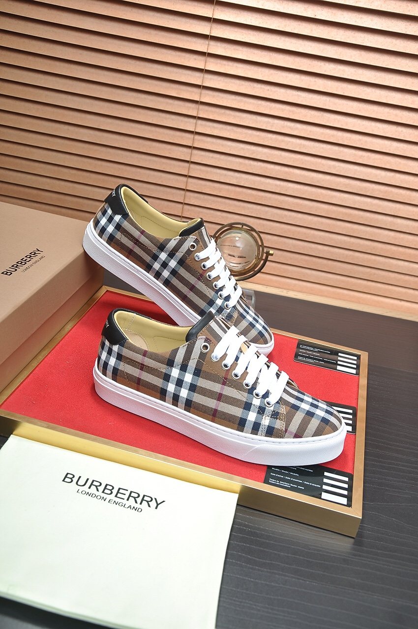 Burberry Beige Plaid Low-Top Sneakers — side