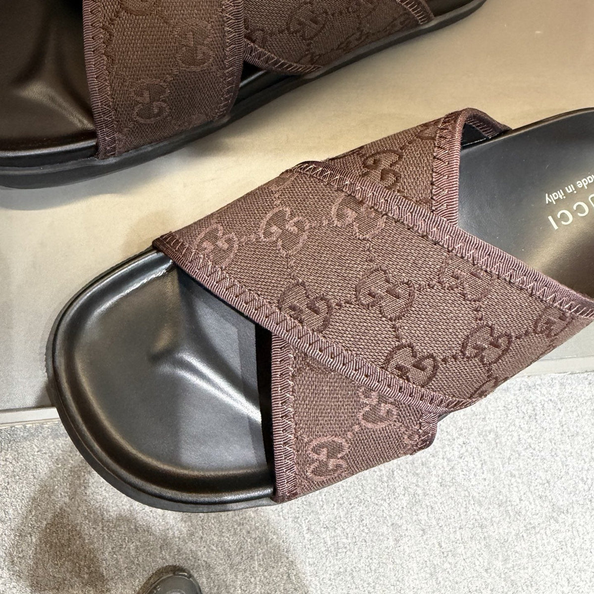 Gucci Patterned Cross-Strap Slide Sandals — front