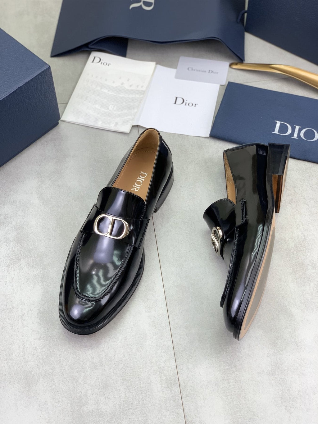 Dior Black Buckle Loafers — front