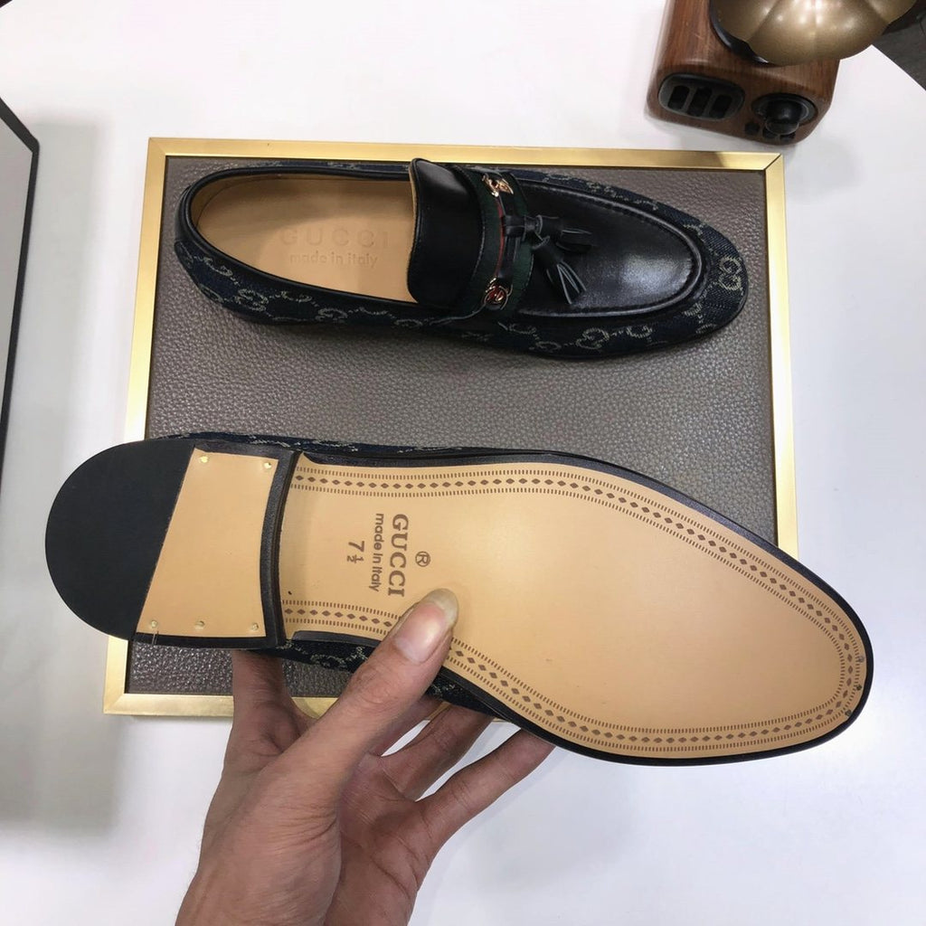 Gucci Monogram Tassel Loafers — detail