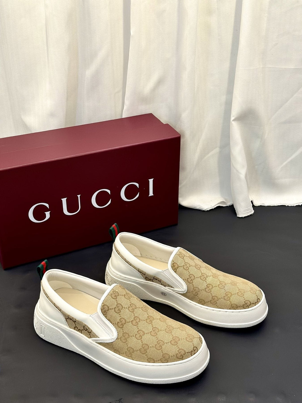 Gucci Patterned Slip-On Shoes — front