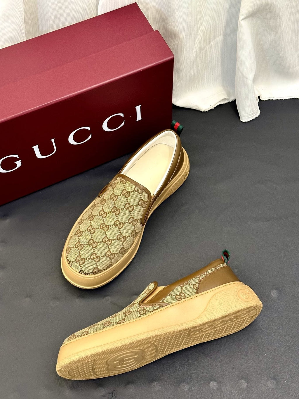 Gucci Patterned Slip-On Shoes — side