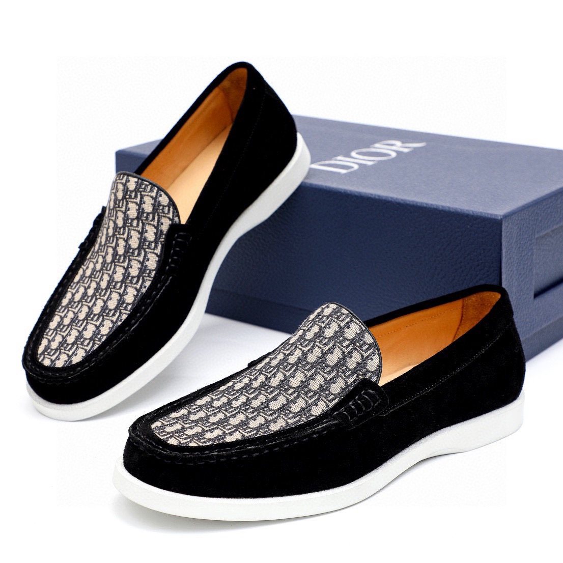 Dior Patterned Vamp Slip-On Shoes — front