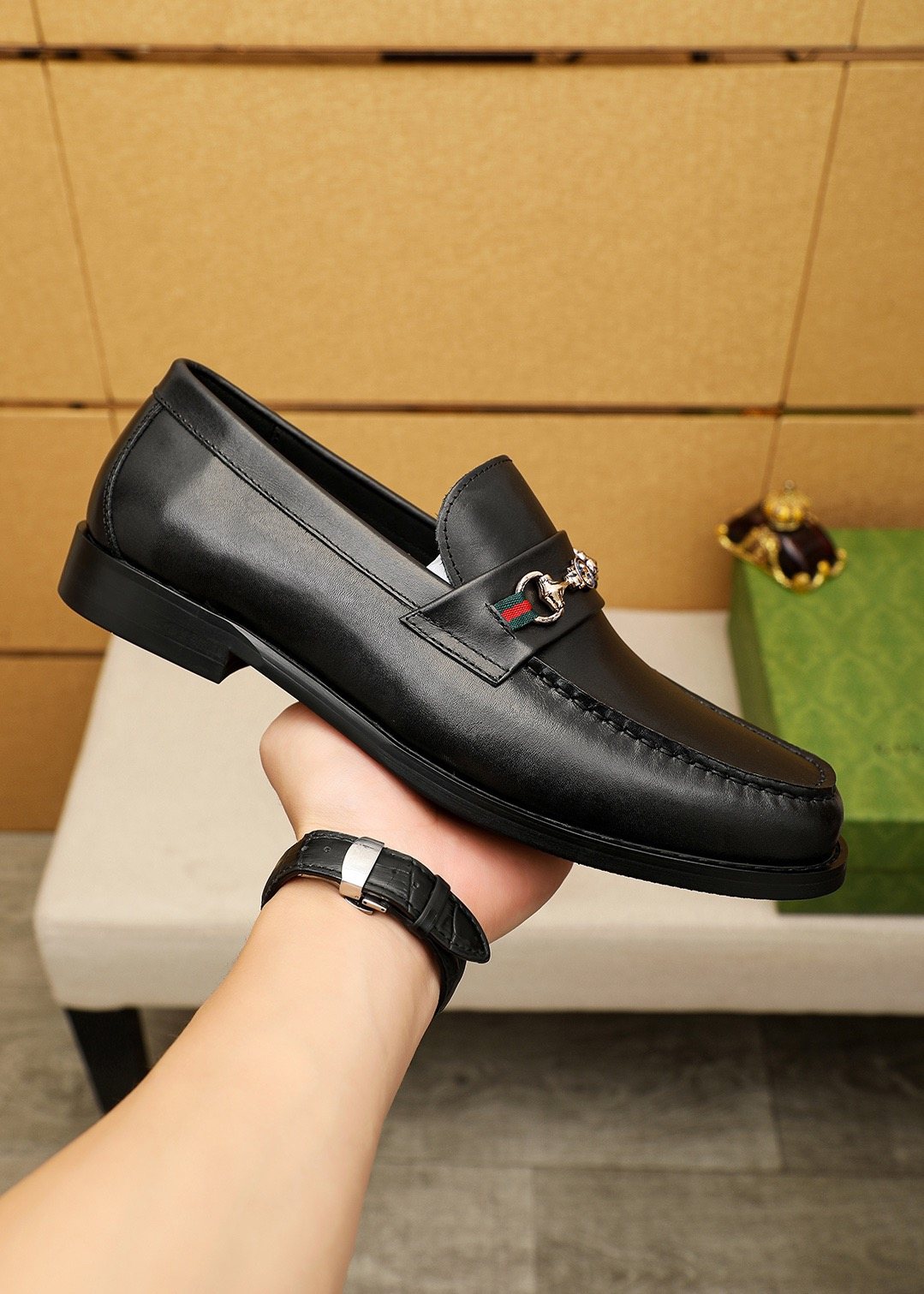 Gucci Black Web Bit Loafers — side