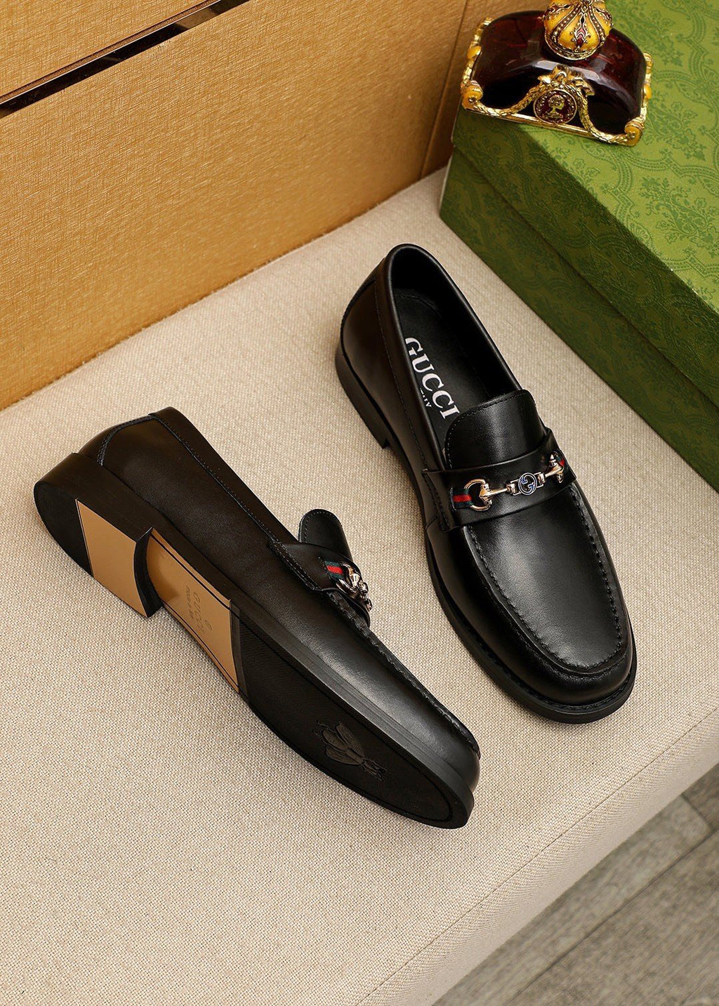 Gucci Black Web Bit Loafers — front