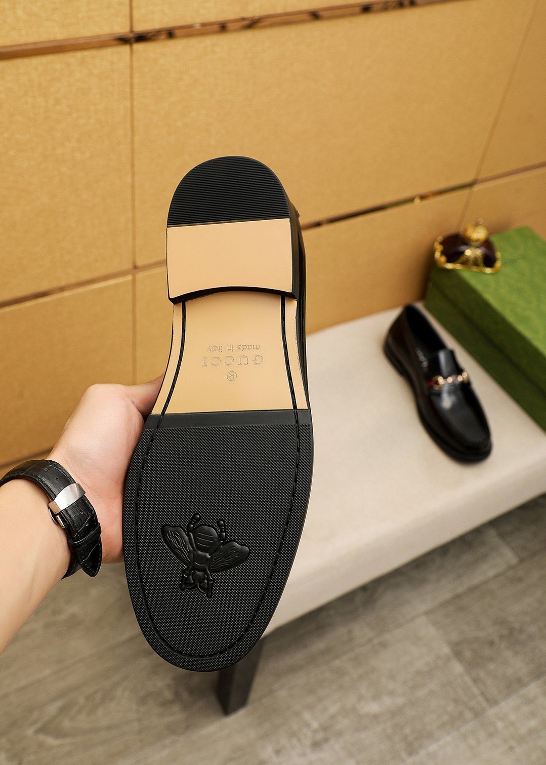 Gucci Black Web Bit Loafers — back