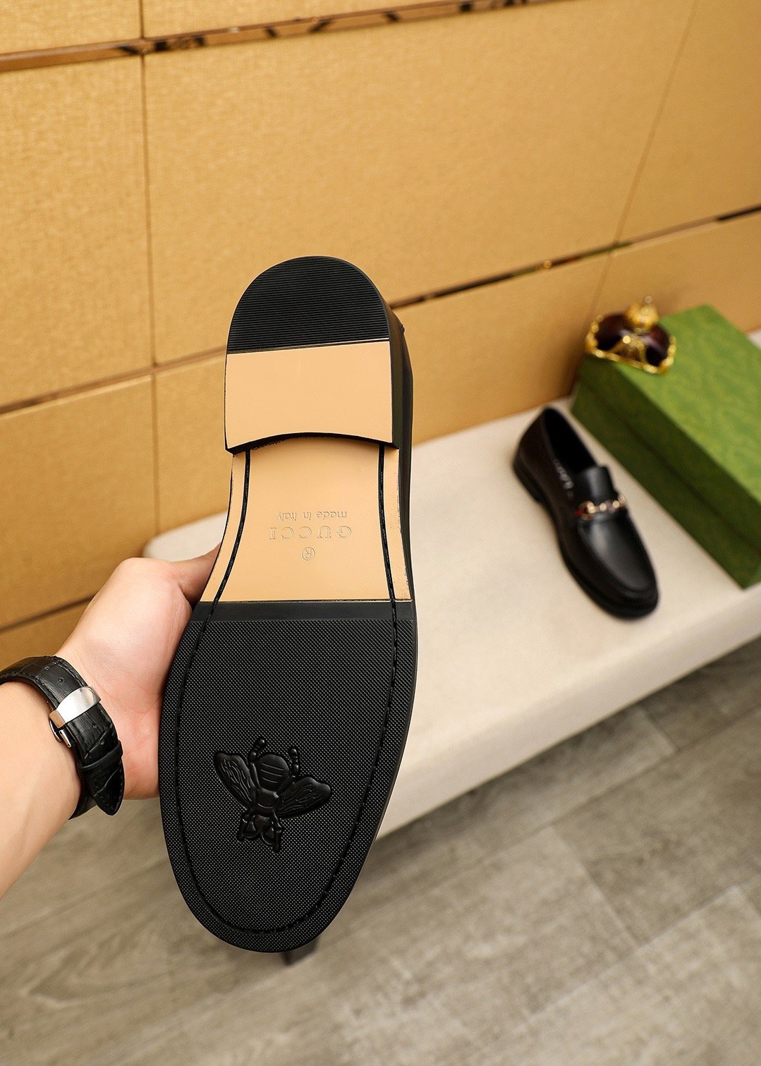 Gucci Black Web Bit Loafers — front