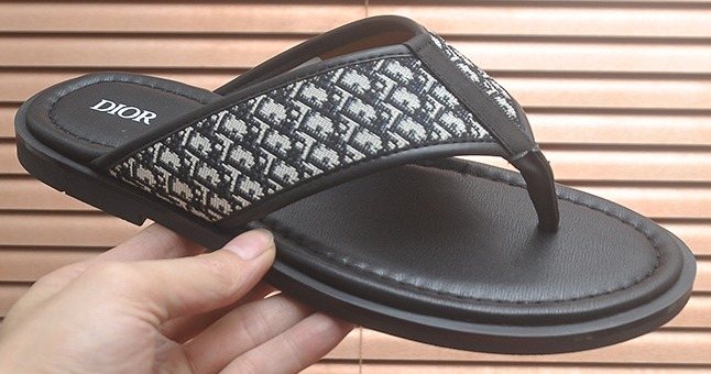 Dior Gray Patterned Strap Thong Sandals — hero