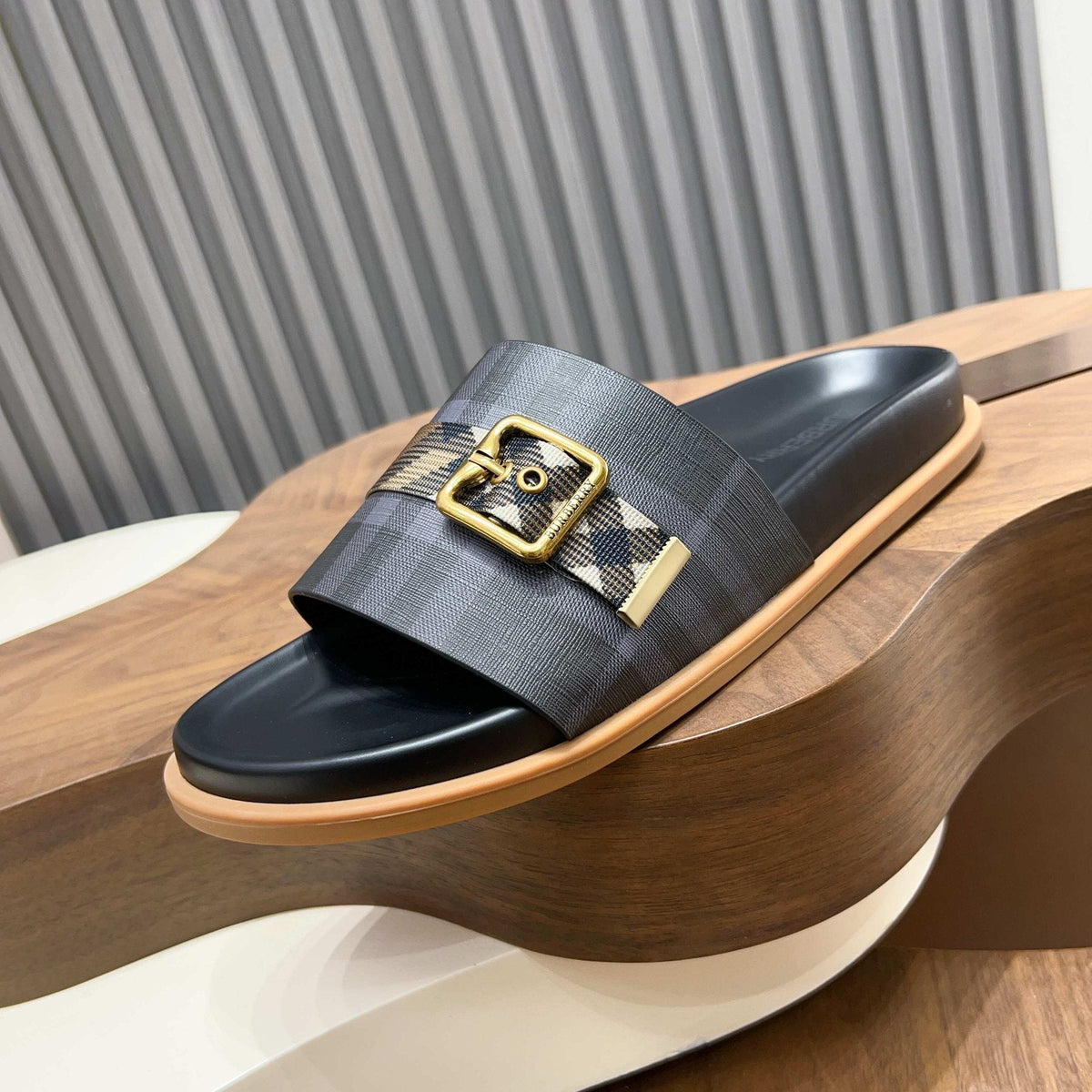 Burberry Check Buckle Slide Sandals — front