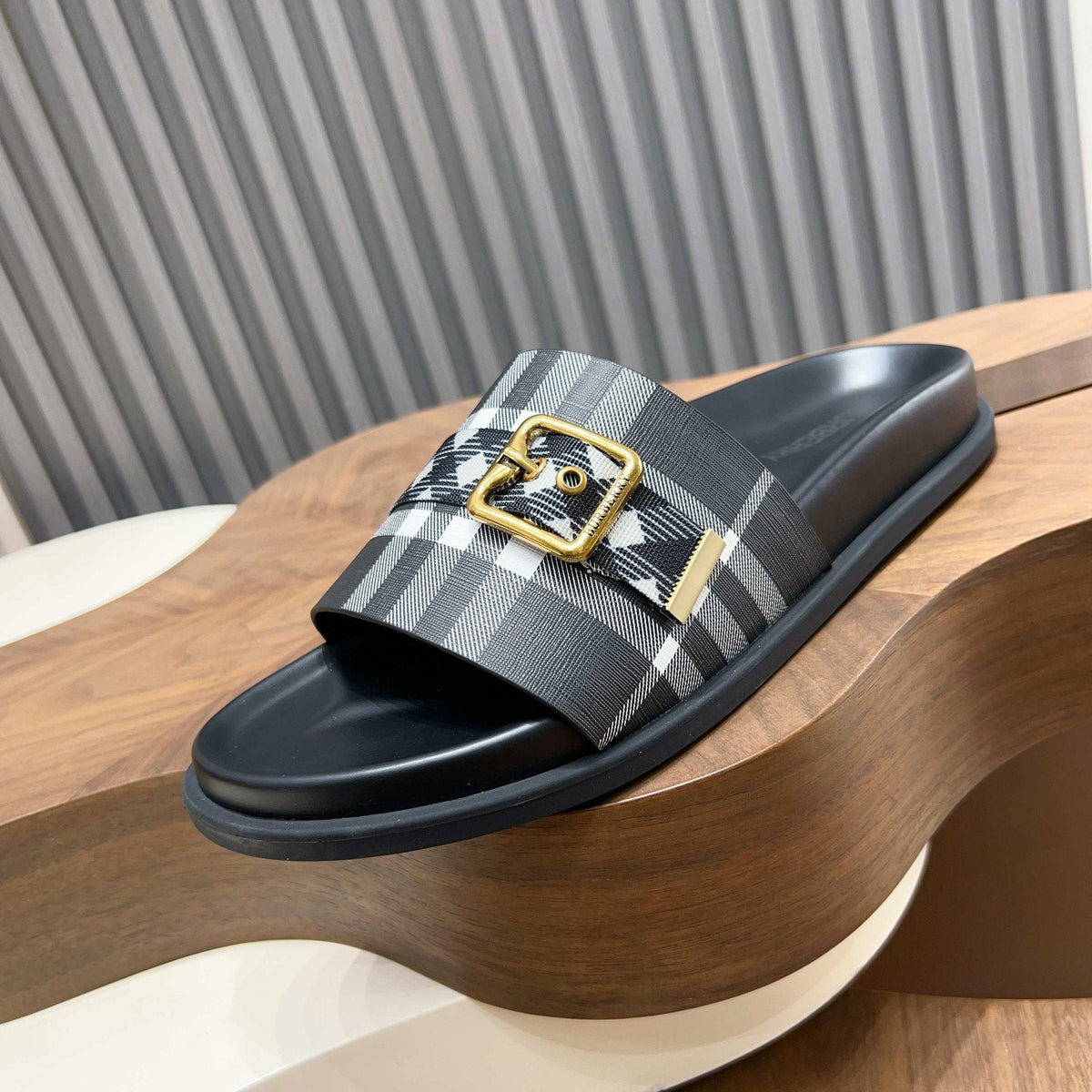 Burberry Check Buckle Slide Sandals — detail