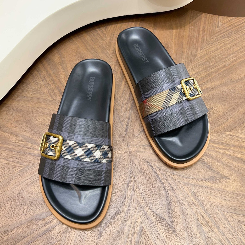 Burberry Check Buckle Slide Sandals — front