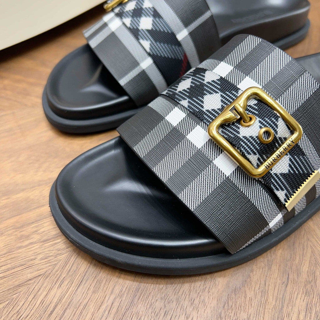Burberry Check Buckle Slide Sandals — front