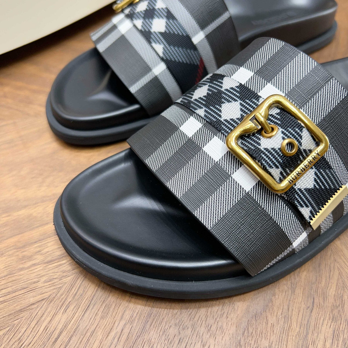 Burberry Check Buckle Slide Sandals — front