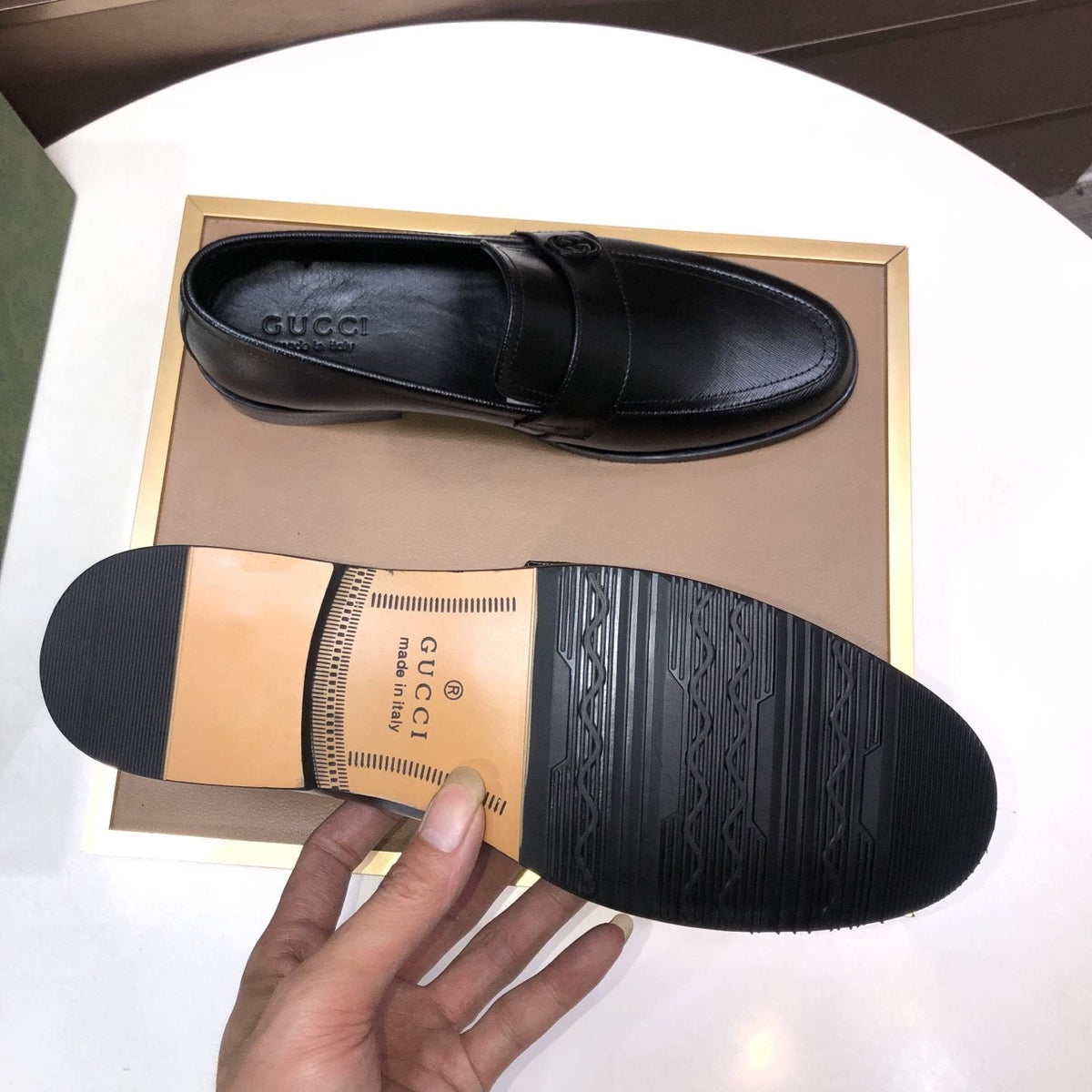 Gucci Black Leather Loafers — detail