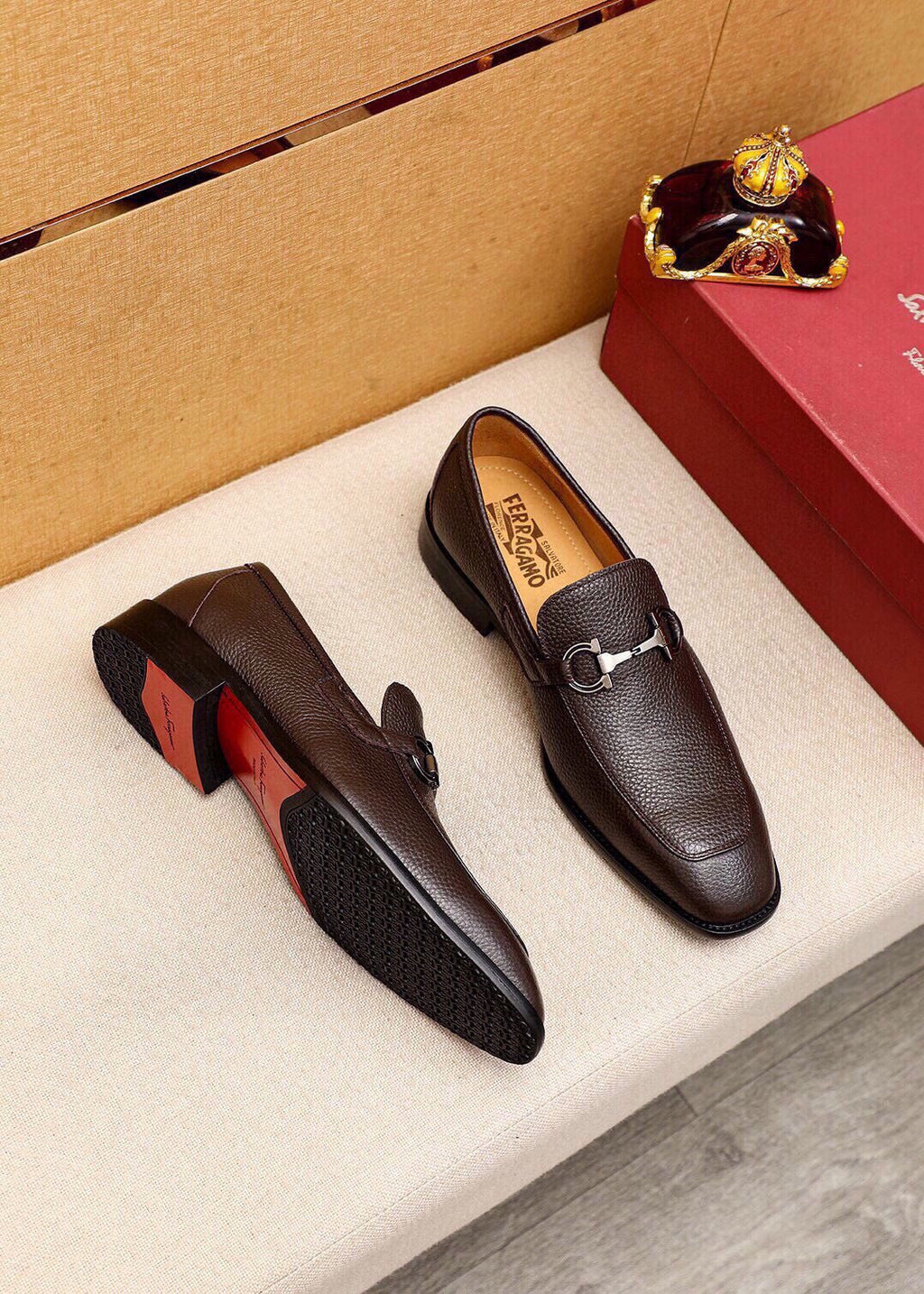 Ferragamo Textured Leather Bit Loafers — side