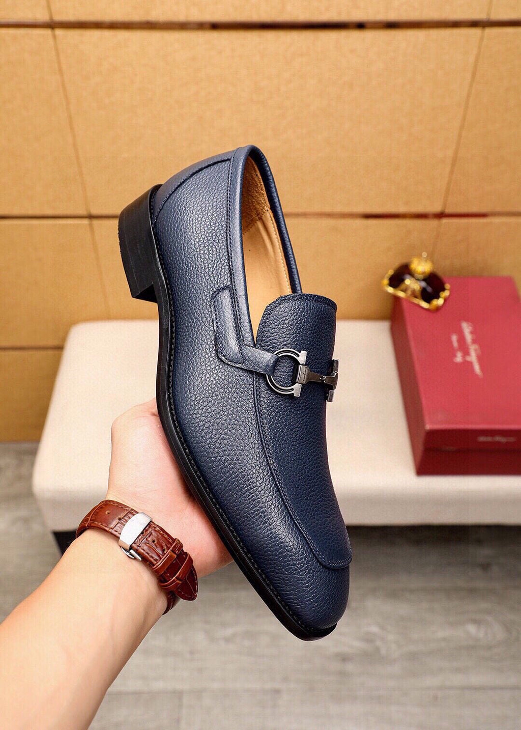 Ferragamo Textured Leather Bit Loafers — side