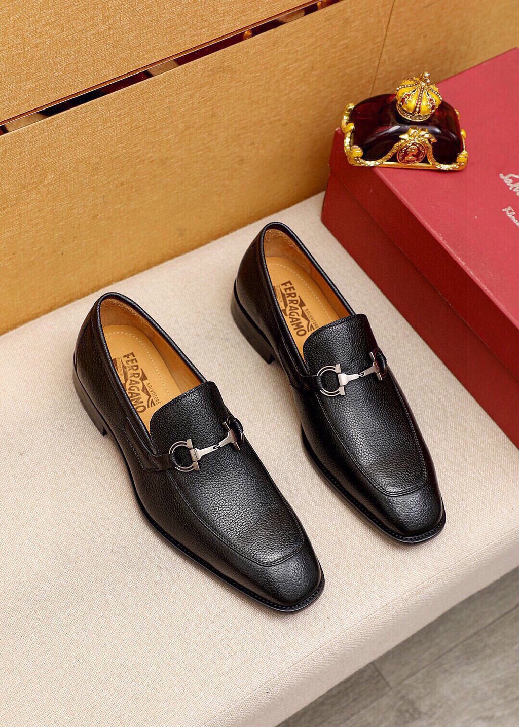 Ferragamo Textured Leather Bit Loafers — front
