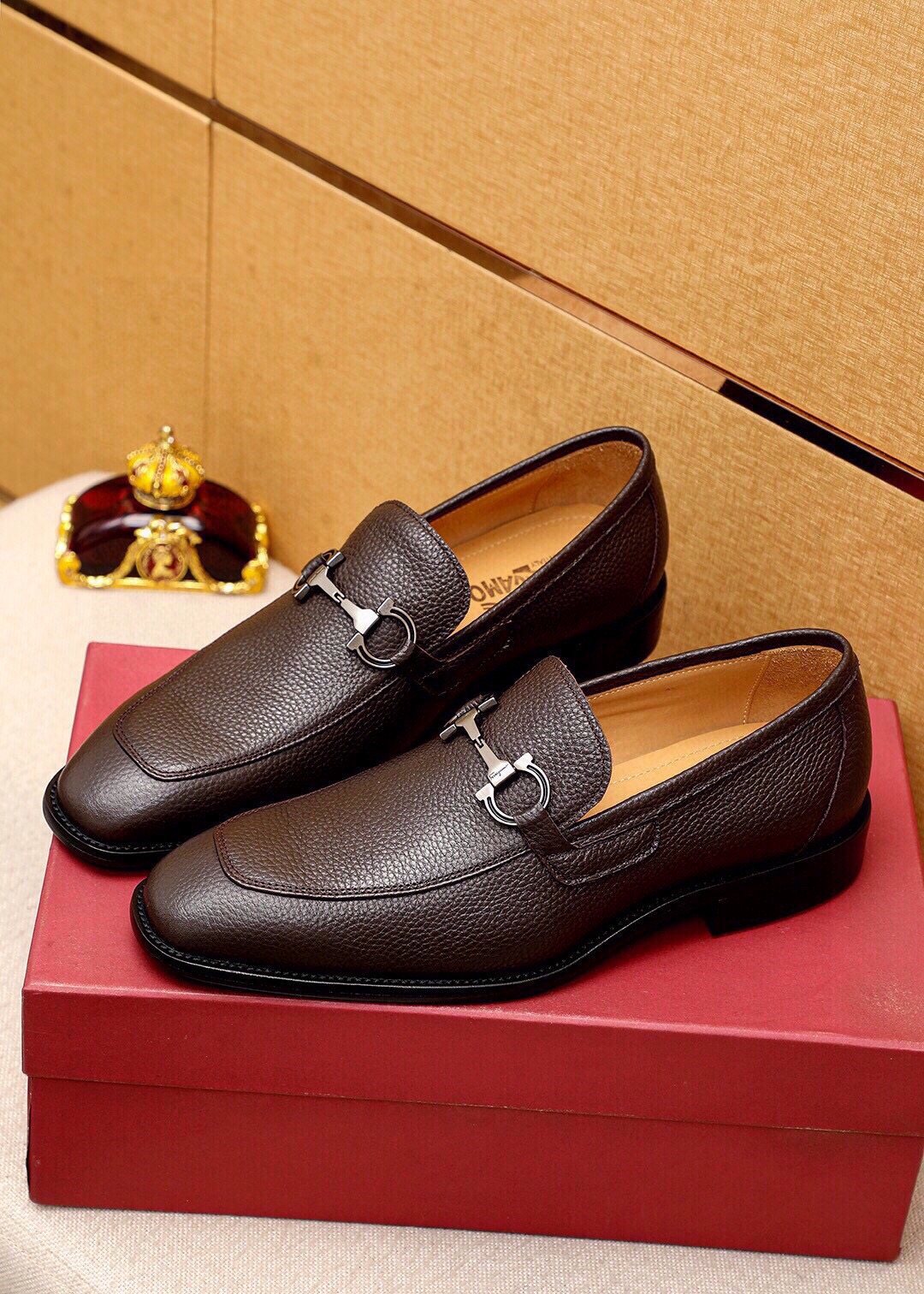 Ferragamo Textured Leather Bit Loafers — front