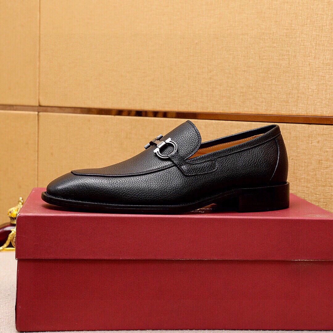 Ferragamo Textured Leather Bit Loafers — side