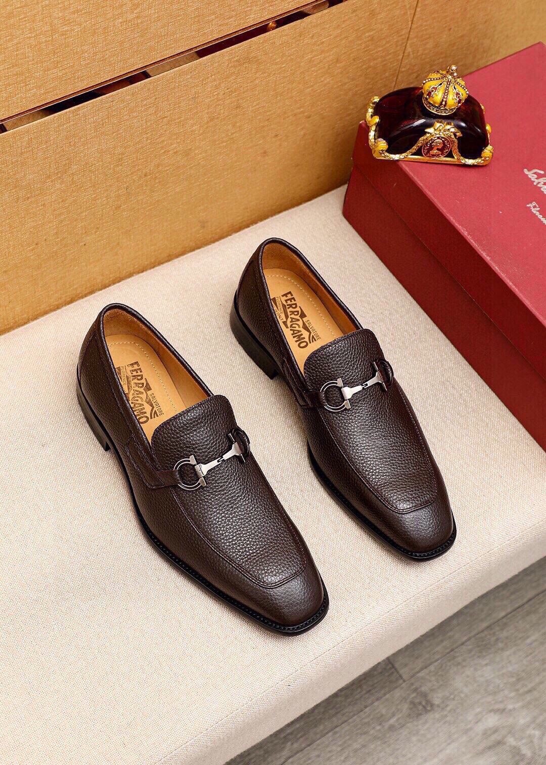 Ferragamo Textured Leather Bit Loafers — front