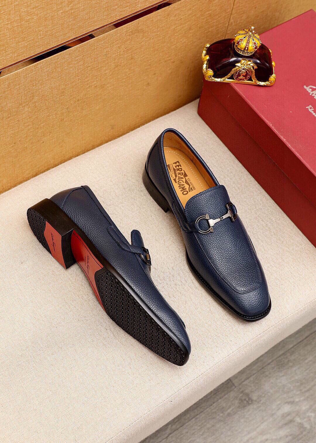 Ferragamo Textured Leather Bit Loafers — side