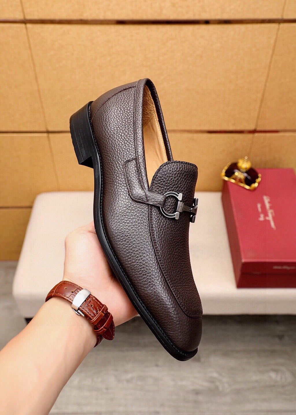 Ferragamo Textured Leather Bit Loafers — side