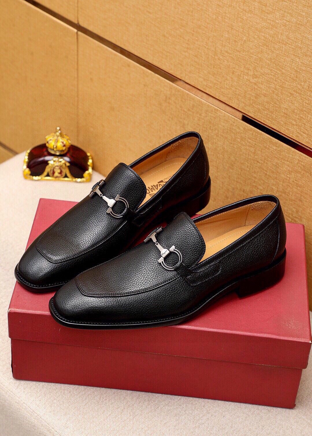 Ferragamo Textured Leather Bit Loafers — front