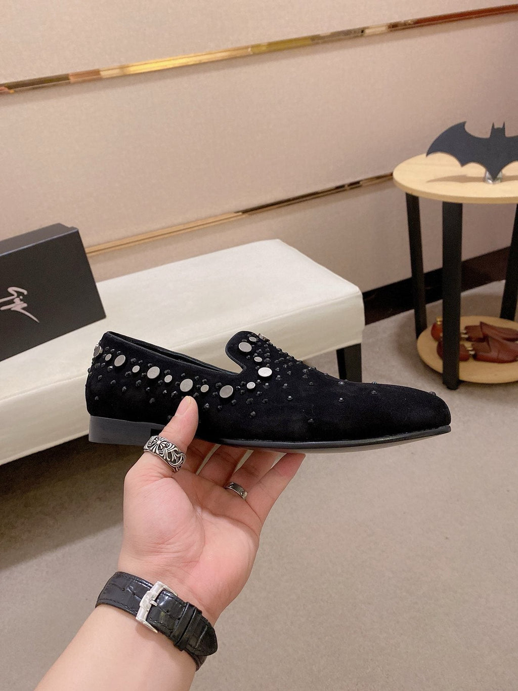 Giuseppe Zanotti Black Studded Slip-On Shoes — side