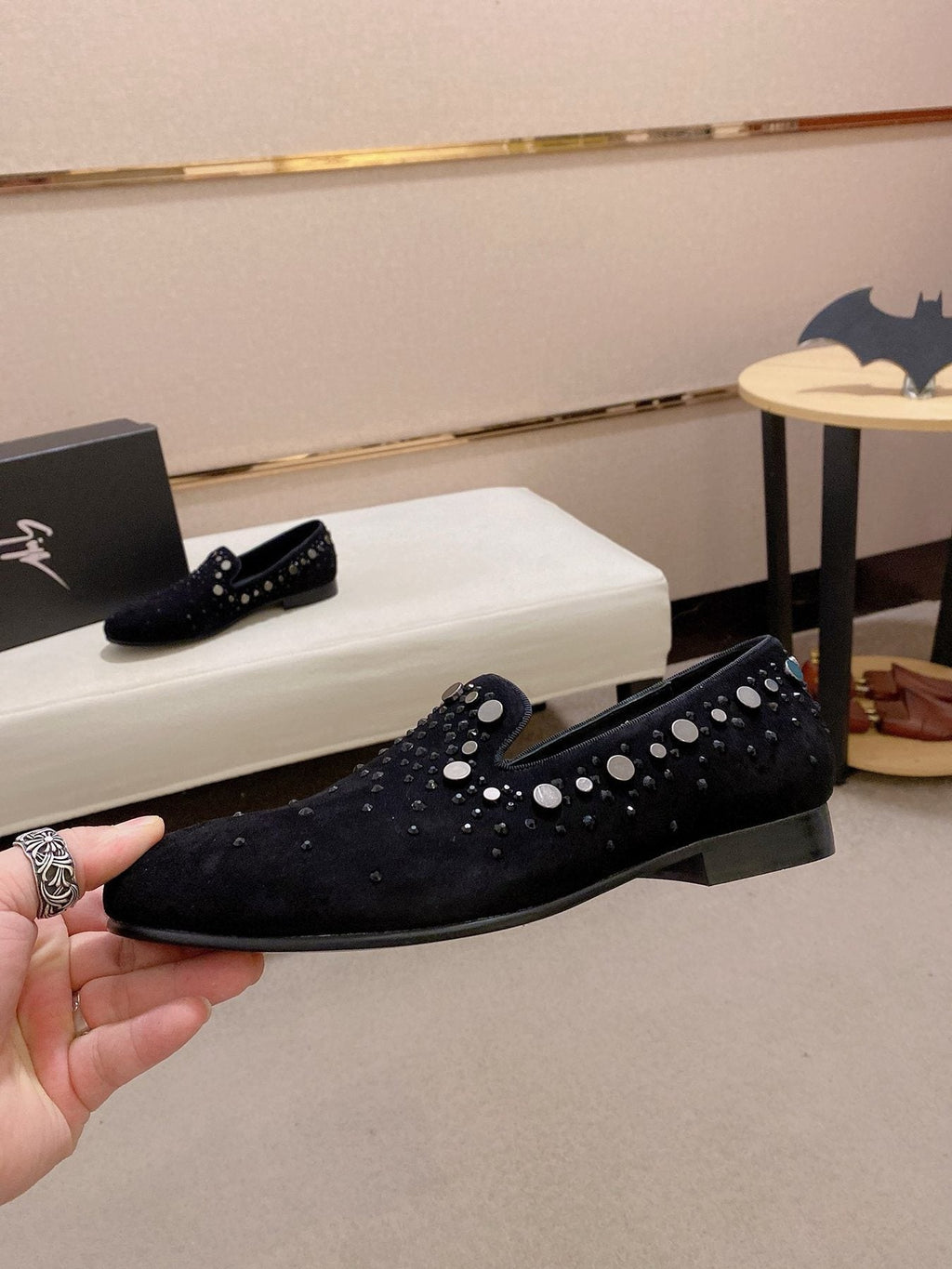 Giuseppe Zanotti Black Studded Slip-On Shoes — side