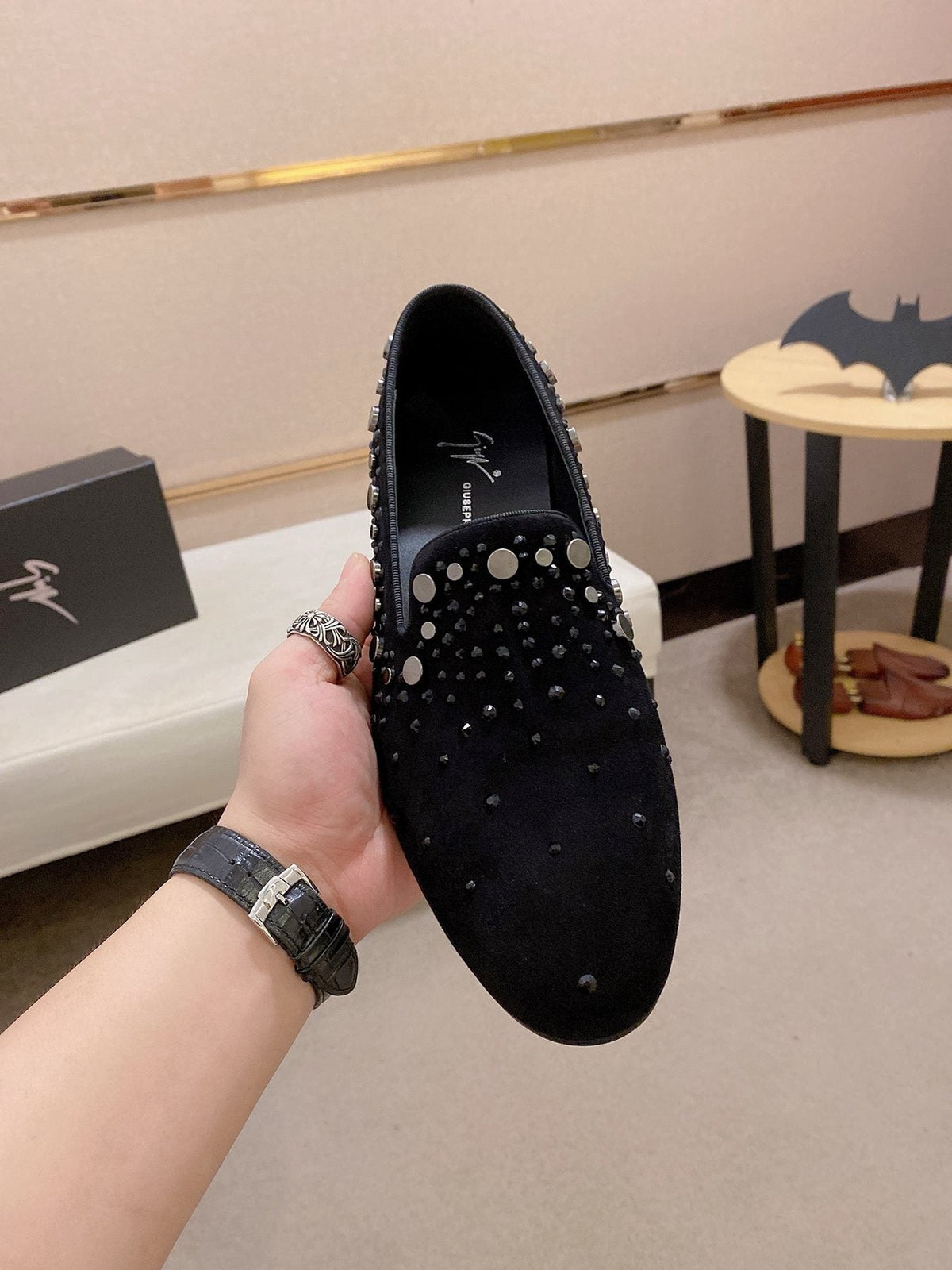 Giuseppe Zanotti Black Studded Slip-On Shoes — front