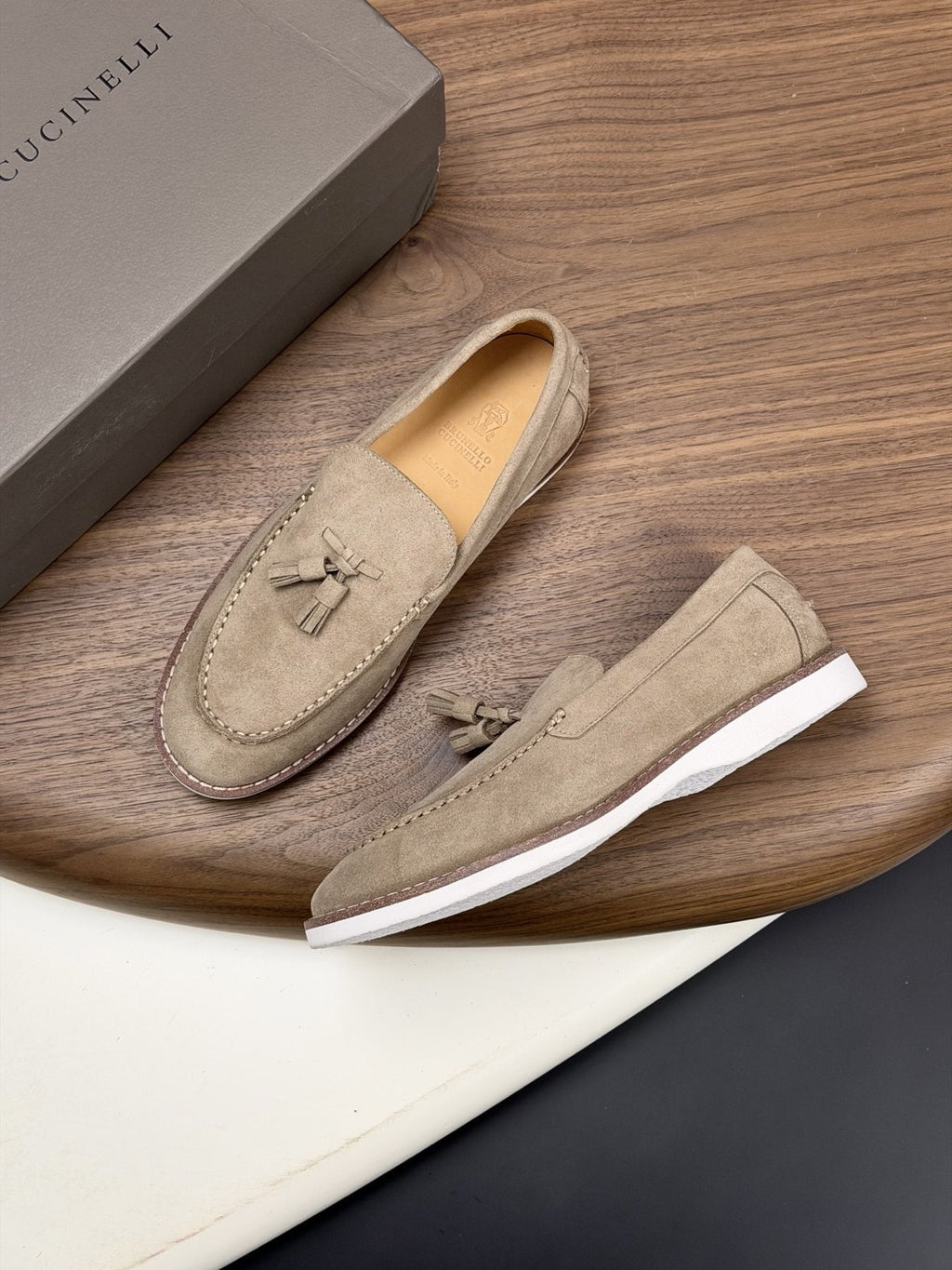 Brunello Cucinelli Tan Brown Tassel Loafers — front