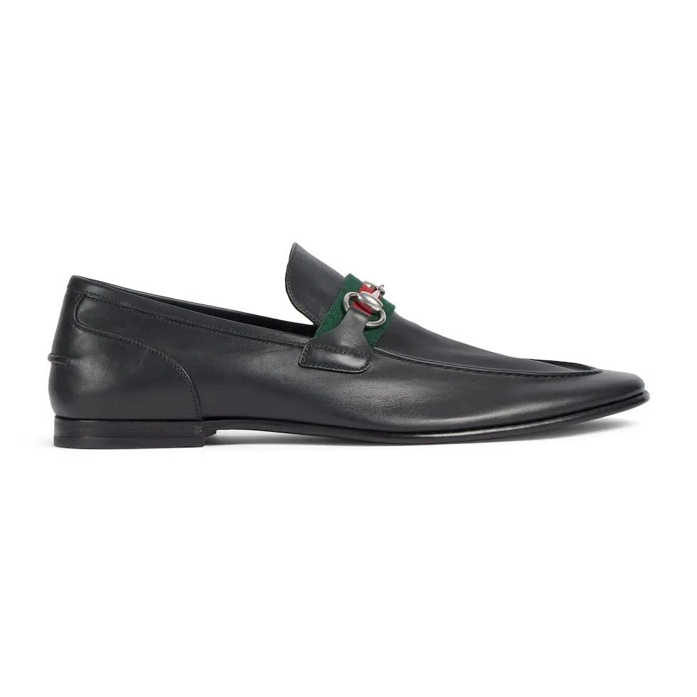 Gucci Black Web Horsebit Loafers — hero