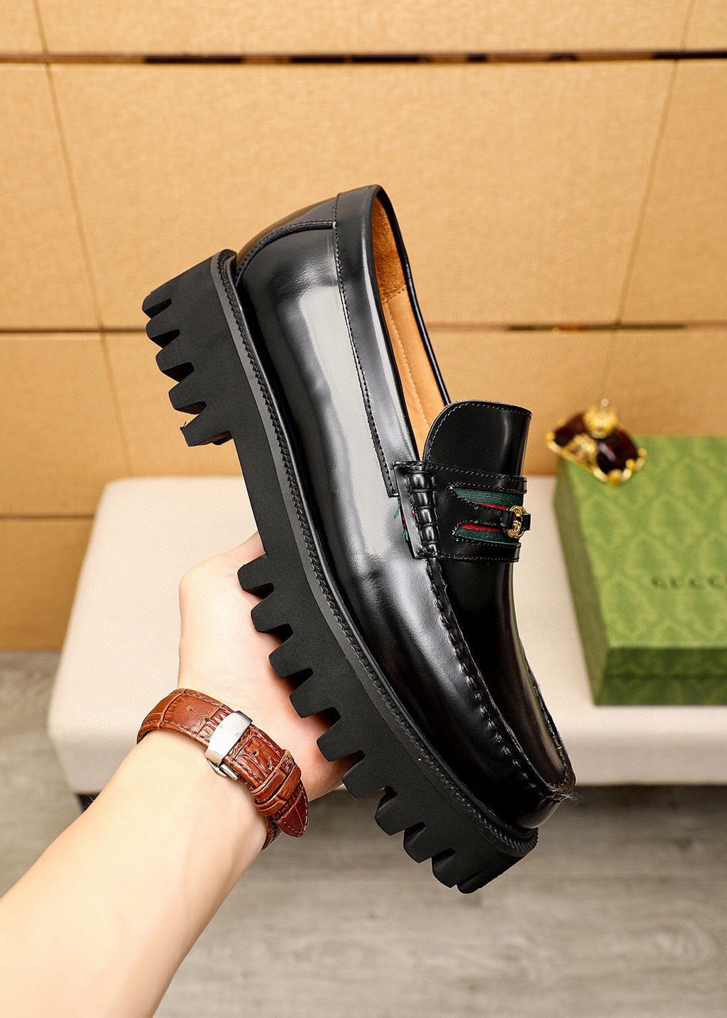 Gucci Leather Lug-Sole Loafers — side