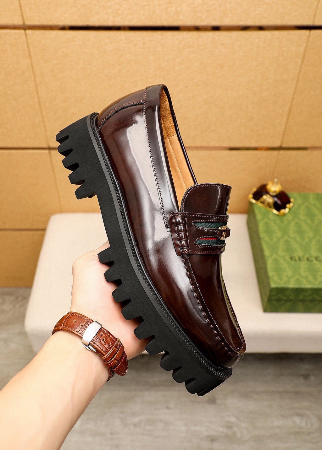 Gucci Leather Lug-Sole Loafers — side