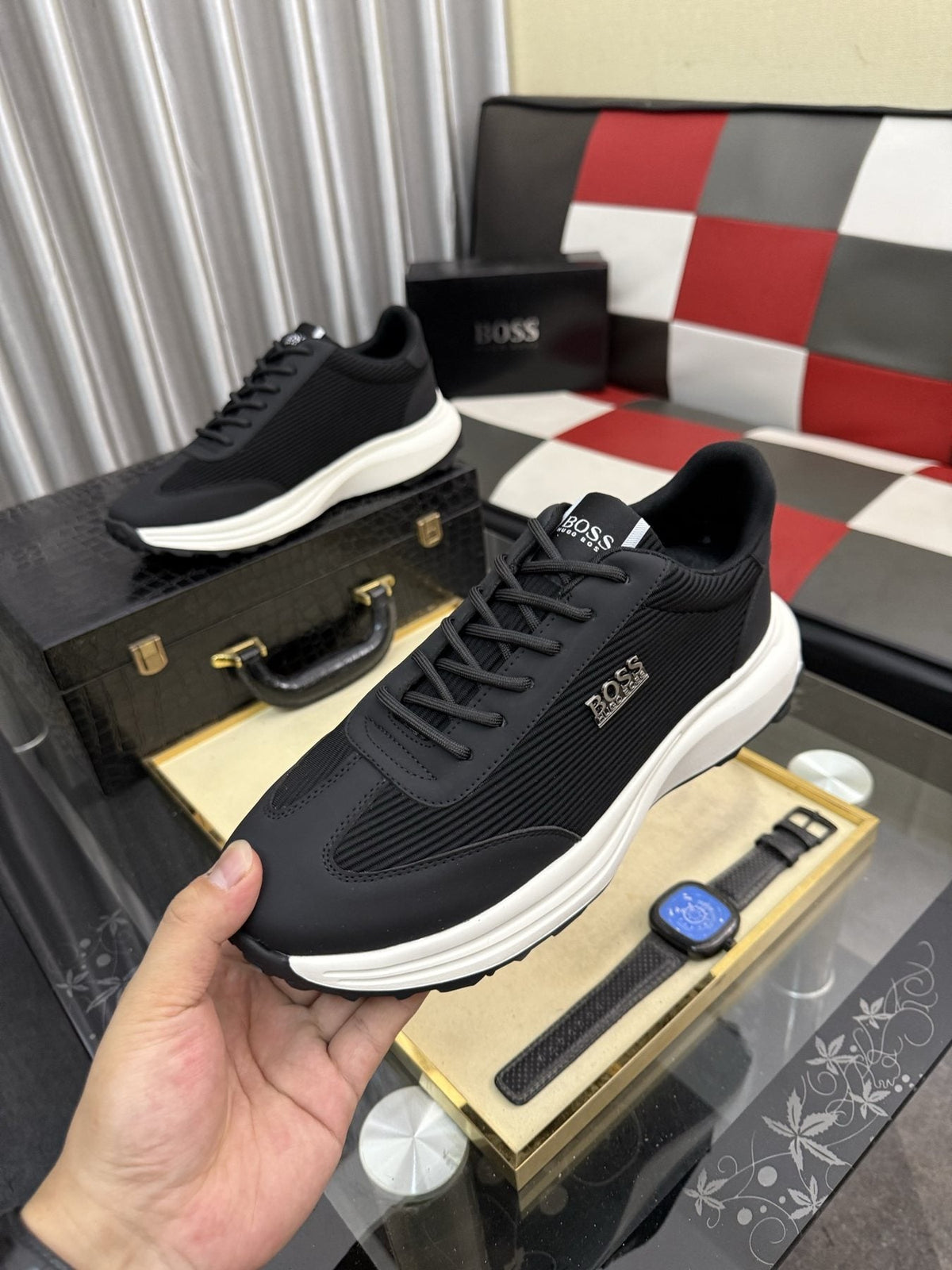 BOSS Knit-Look Low-Top Sneakers — model