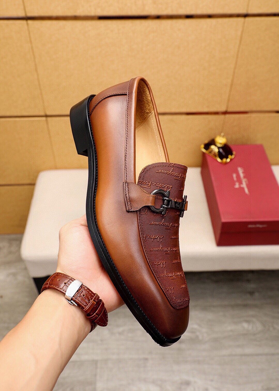 Ferragamo Textured Leather Loafers — model