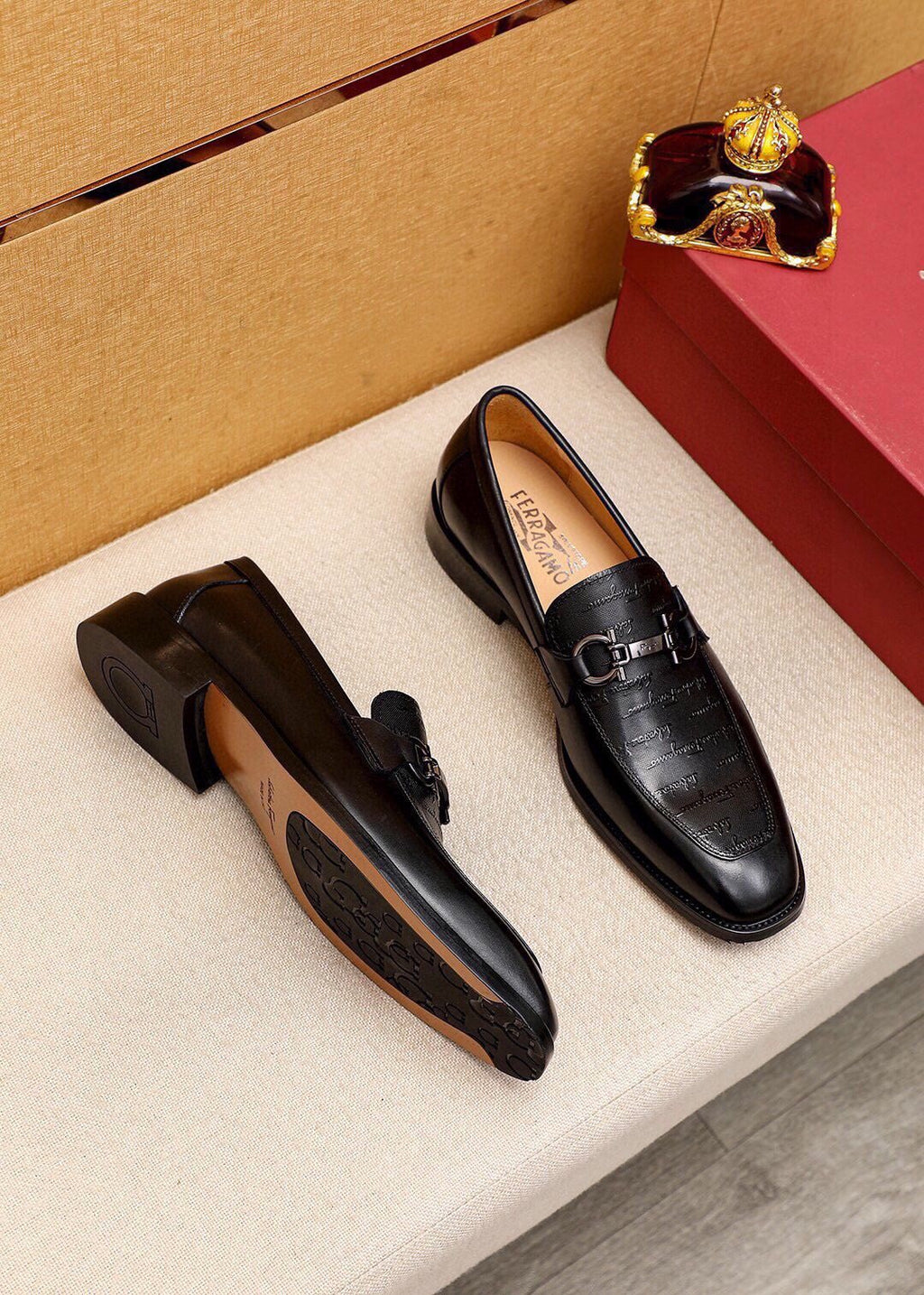 Ferragamo Textured Leather Loafers — front