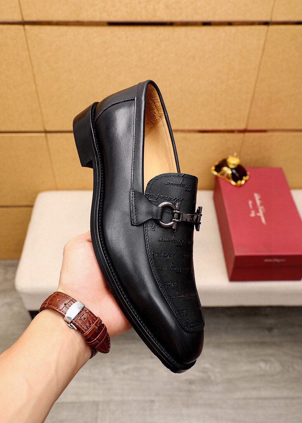 Ferragamo Textured Leather Loafers — model