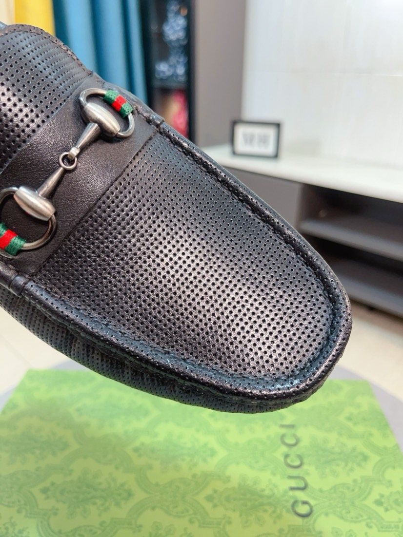 Gucci Perforated Metal Hardware Loafers — detail