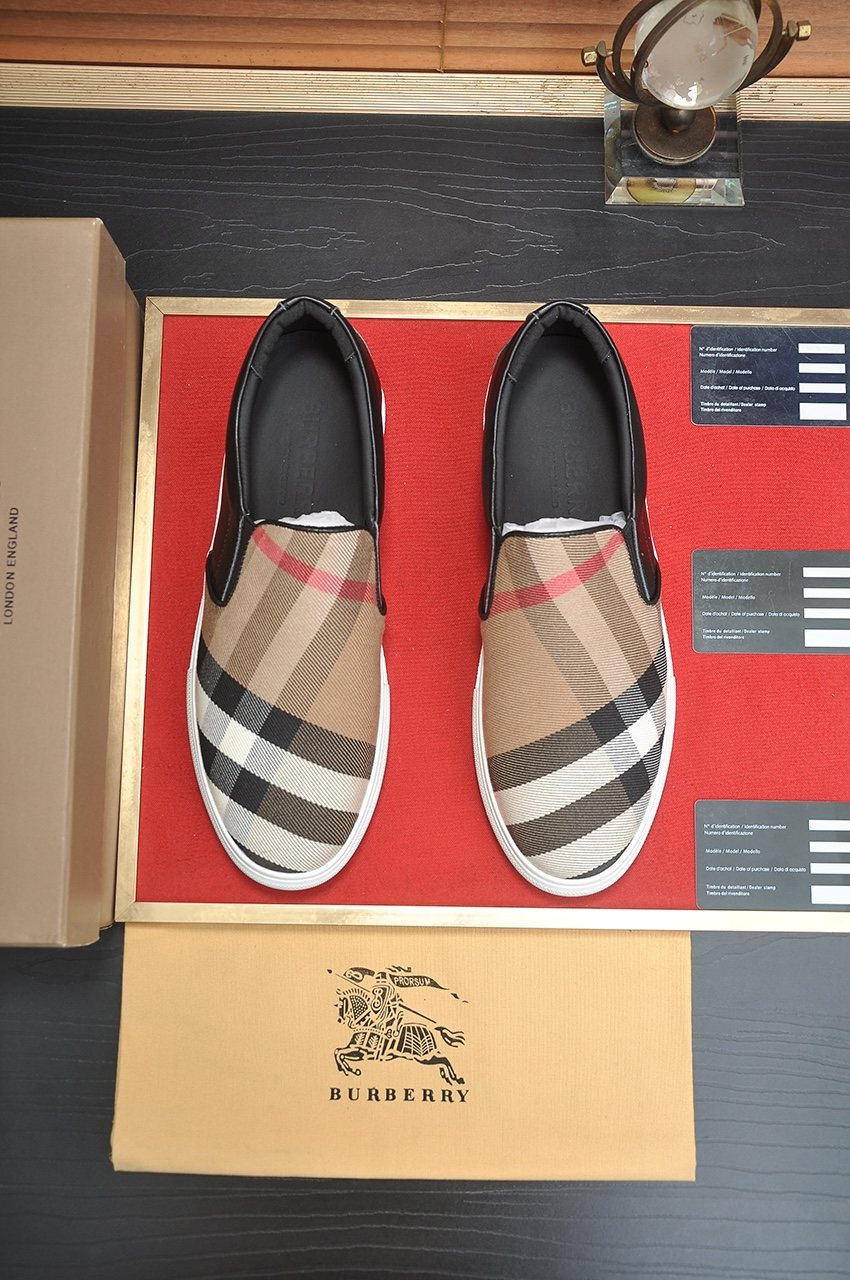 Burberry Beige Check Slip-On Sneakers — front