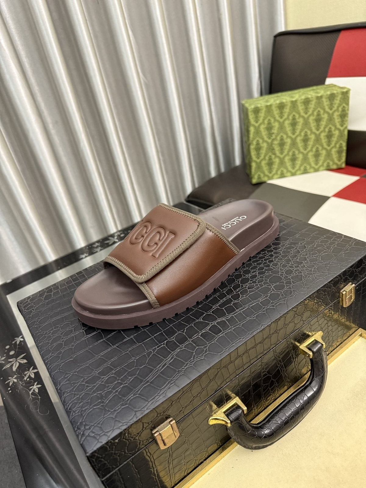 Gucci Embossed Strap Slide Sandals — front