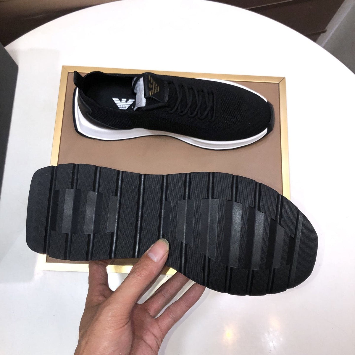Giorgio Armani Knit Lace-Up Sneakers — side