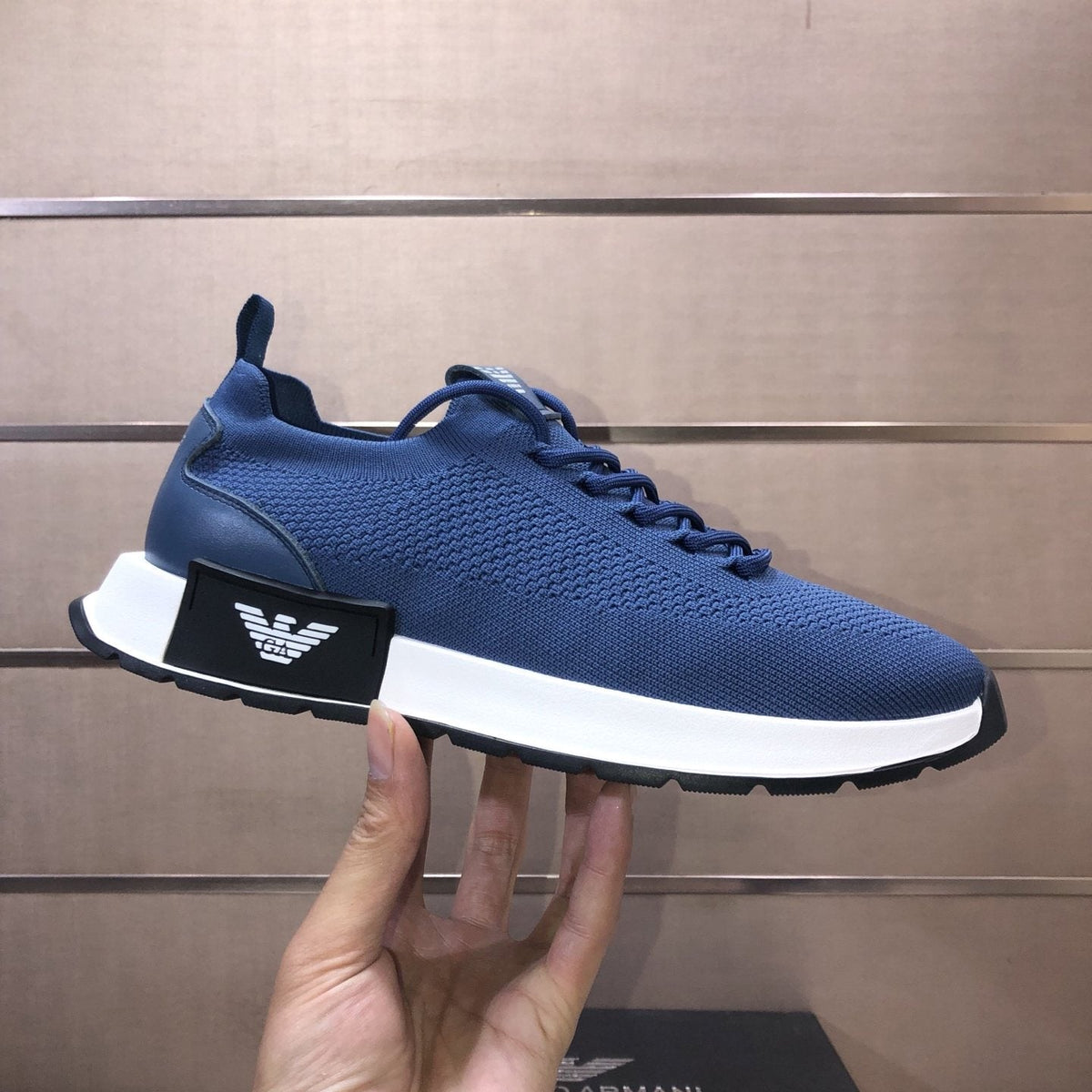 Giorgio Armani Knit Lace-Up Sneakers — model