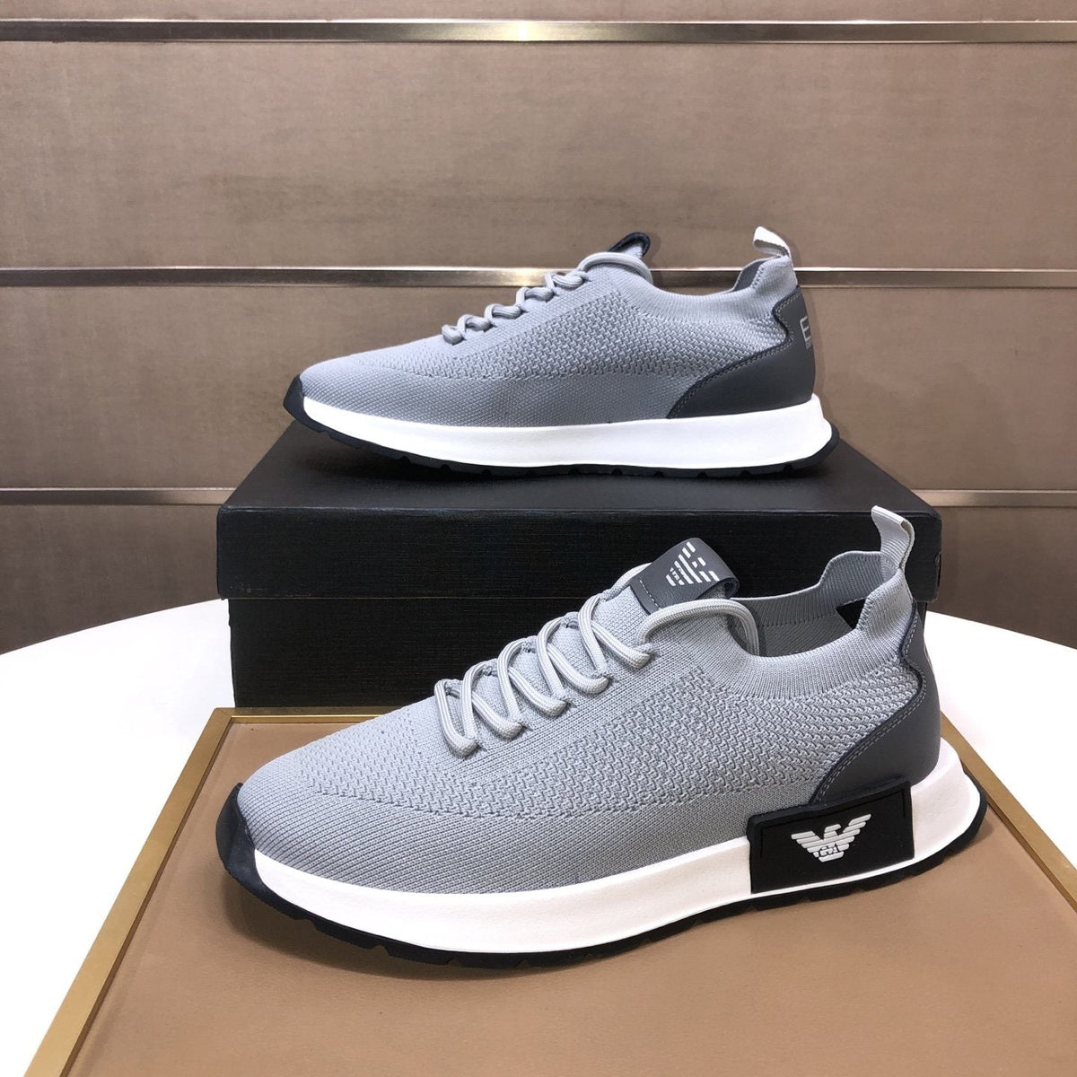 Giorgio Armani Knit Lace-Up Sneakers — front