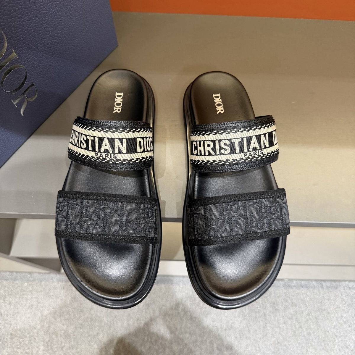Dior Patterned Two-Strap Slide Sandals — front