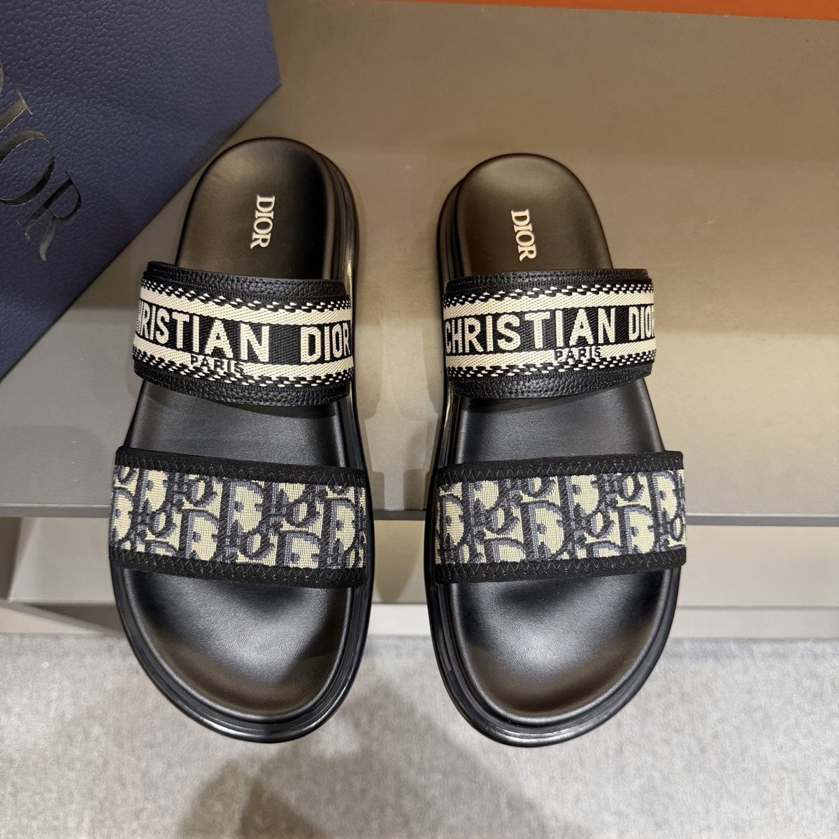 Dior Patterned Two-Strap Slide Sandals — hero