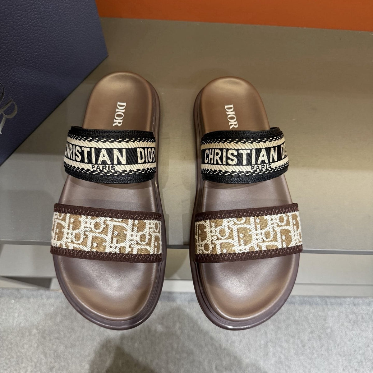Dior Patterned Two-Strap Slide Sandals — front